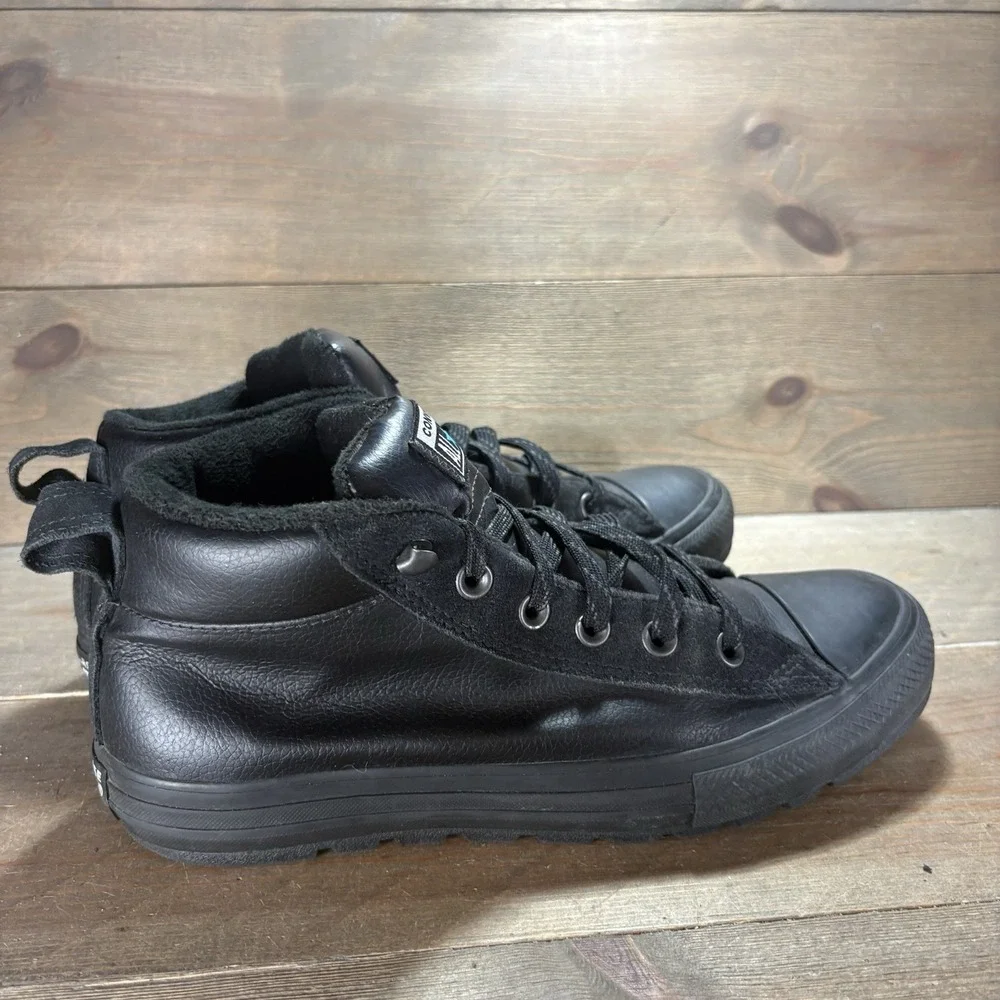 Converse Chuck Taylor street mid Womens size 9.5 shoes Black Leather sneakers